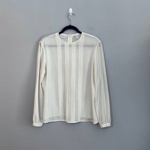 Vintage Liz Claiborne Crewneck Pleated Blouse w/ Back Buttons
